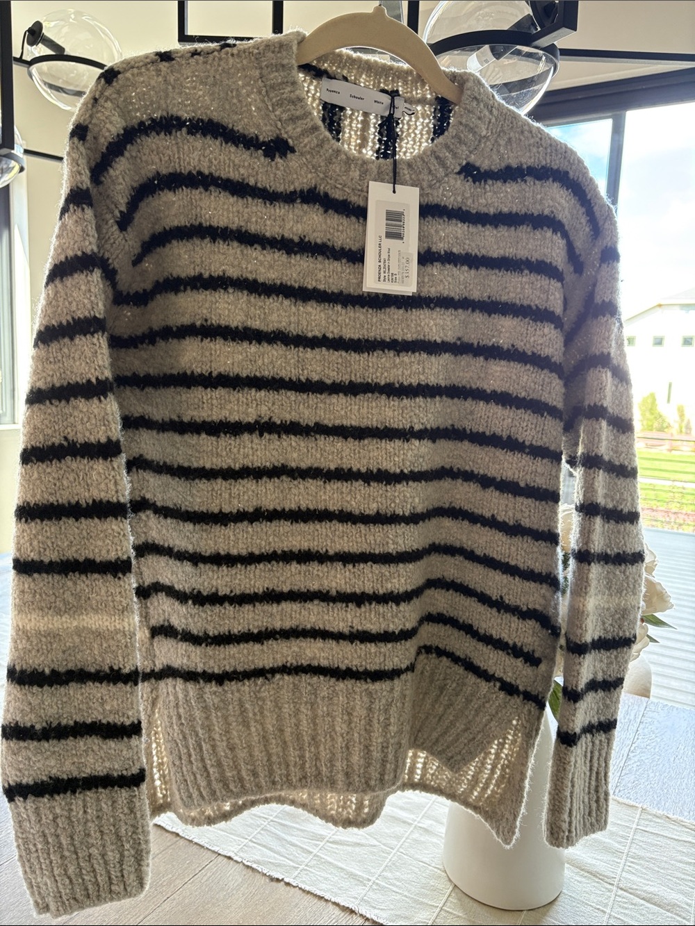 Proenza Schouler Black & Cream Striped Wool Leonie Sweater